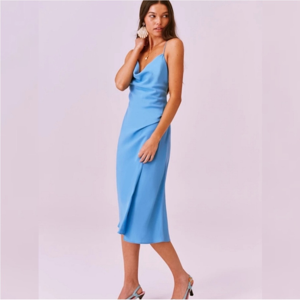 Finders Keepers Calypso Cowl Neck Midi Dress Blue Large Size 8